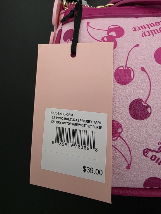 NWT Juicy Couture Cherry On Top Mini Wristlet Purse Lt Pink Multi/Raspberry Tart - Picture 5 of 5
